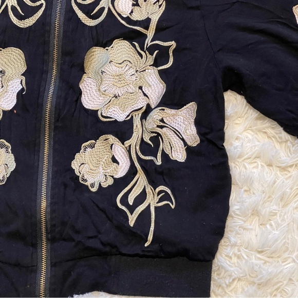Kimchi Black Gold Floral Bomber Jacket Embroidered Boho Indie Asian Medium -Read - Picture 8 of 11